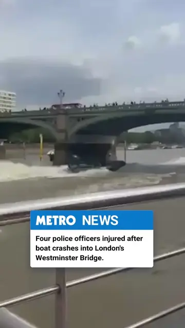 New footage has captured the moment a police boat slammed into Westminster Bridg