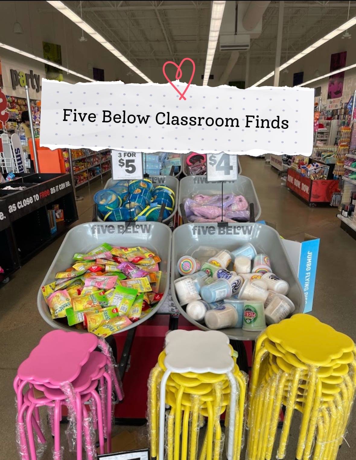 Five Below has SUCH cute stuff right now!! And STOOLS FOR UNDER $5?!?? ARE WE KI