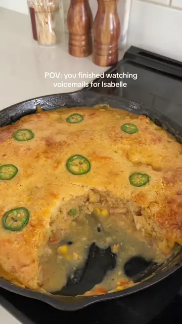 I had to make this cornbread crusted chicken pot pie after watching voicemails f