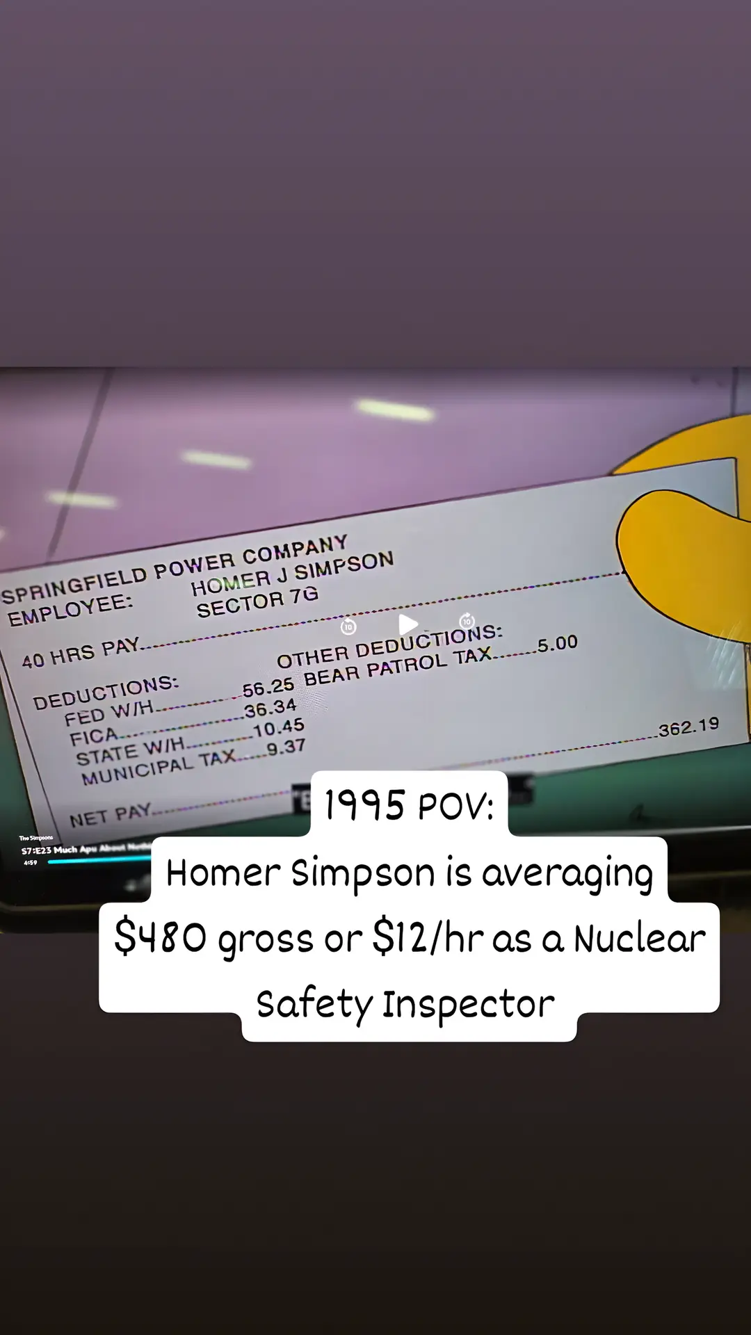 1995 paycheck on the simpsons  #simpsons #funny #meme #joke  #paycheck