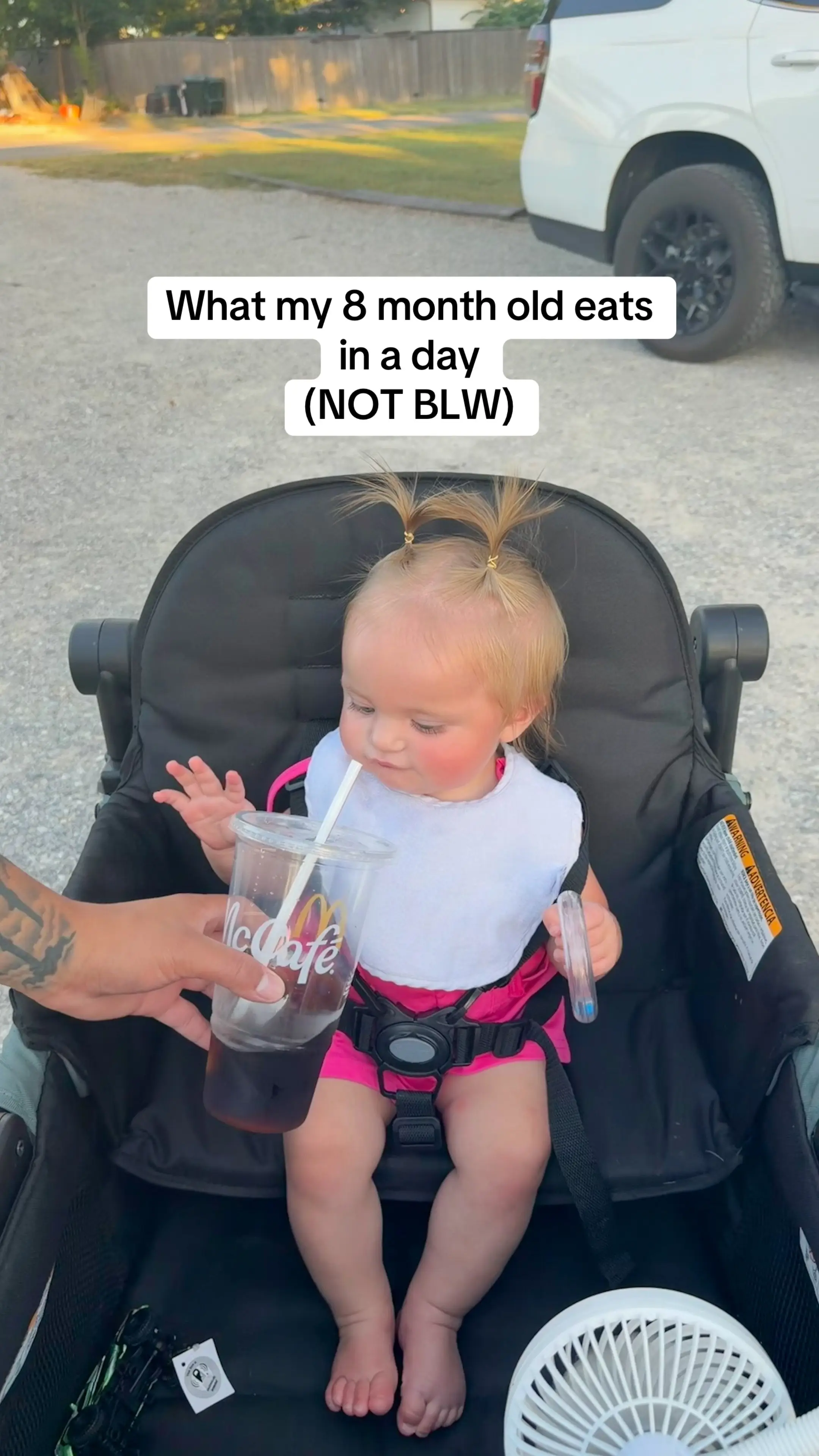 What my 8 month old eats in a day🥰🥑🥭🍫🍳🫐 she didnt actually drink the Dr Pe