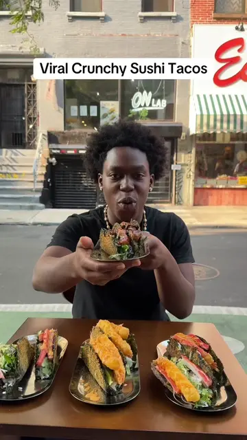 Trying Viral Sushi Tacos🌮 #fyp #tacos #sushi #food #nyc  📍On Lab- 106 Rivingto