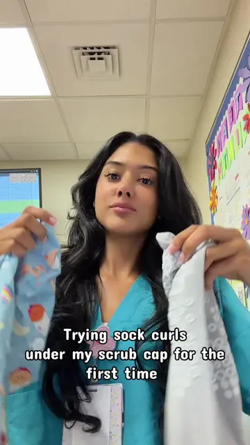 Overnight heat less sock curls under my scrub cap 🙈 PART 1! #sockcurls #heatles