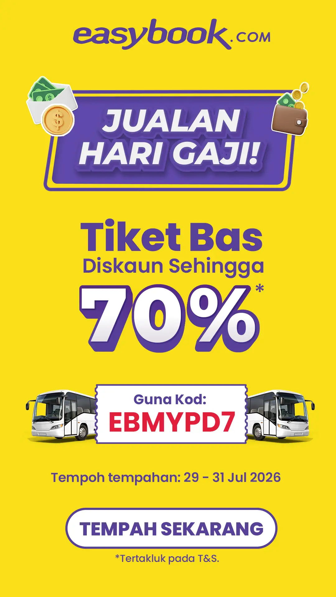 Raikan hari gaji dengan penjimatan perjalanan yang lebih hebat. ✨ Nikmati: ✔️ Di