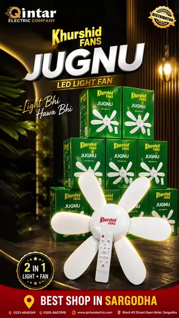 Introducing the Khurshid Jugnu LED Light Fan – now available at Qintar Electric.