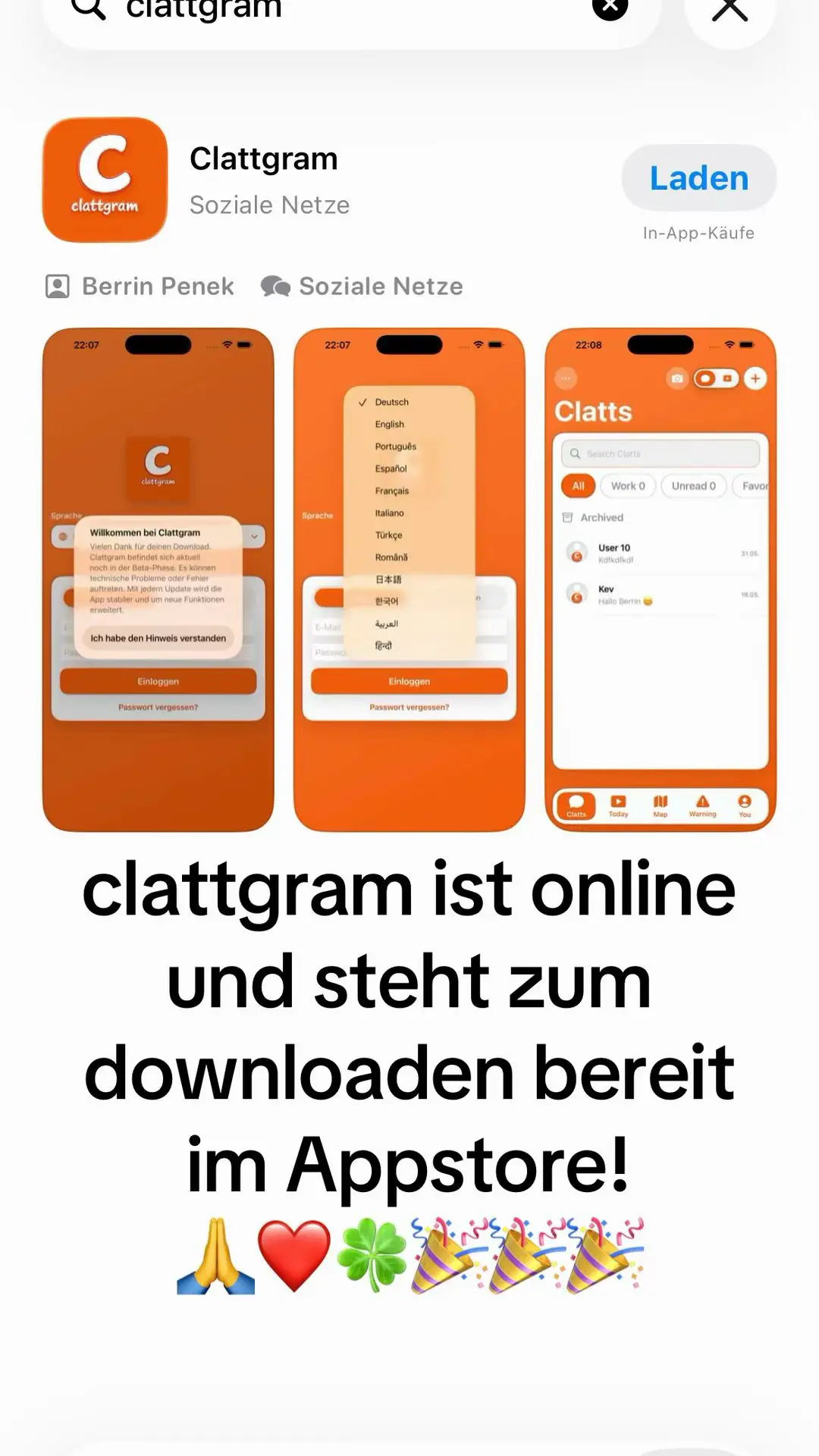 clattgram könnt ihr jetzt im Appstore herunterladen! 🙏🍀❤️🎉