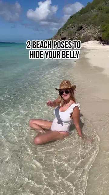 2 Beach Poses to Hide Your Belly #pose #howtopose #foryoupage #foryou #fyp 