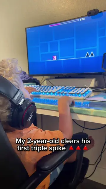 Day 2 of teaching my 2-year-old son Geometry Dash… he was able to clear his firs