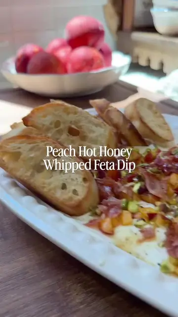 Peach season calls for easy appetizers, and this Peach Hot Honey Whipped Feta Di