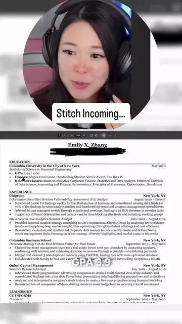 Emily's resume could've landed her a $400K job right out of college. Stitch w/ @