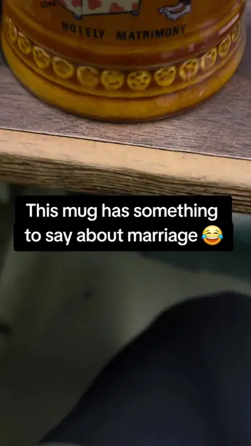 A vintage marriage mug with a different joke around every side. The longer I tur