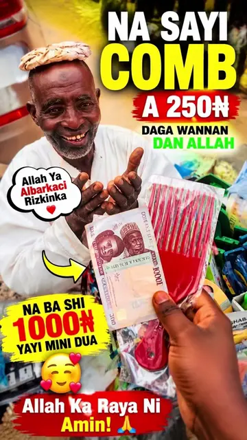 I bought a comb from this elderly man for ₦250, but I decided to give him ₦1,000