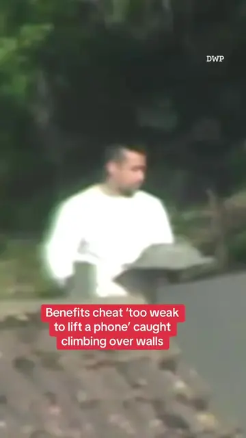 This is the moment a benefit cheat who claimed he was too weak to lift his phone