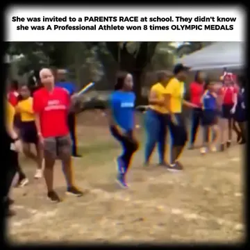 During a school sports day... Parents lined up for a friendly sprint race. Most 