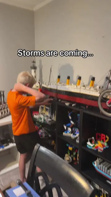 Storms are heading our way. This is how he preps. #titanic #lego #tornado #fyp 