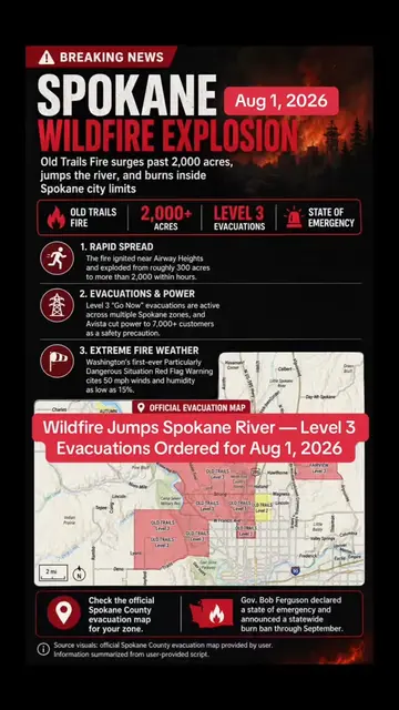 BREAKING: The fast-moving Old Trails Fire has crossed the Spokane River and trig