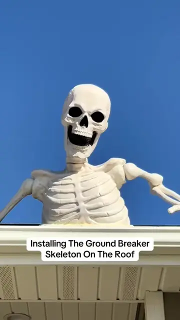 Ground breaking skeleton installed on the roof. Just in time for Halloween 2026!