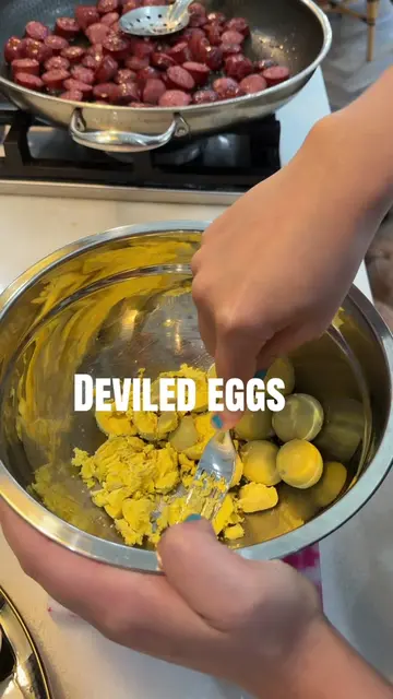 Ellie’s deviled eggs.  Eggs Mustard  Mayo Relish Dill  Paprika  Salt  Pepper Kfr