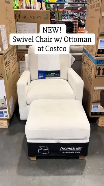 Costco just got in this brand new swivel chair with an ottoman storage!!  #costc