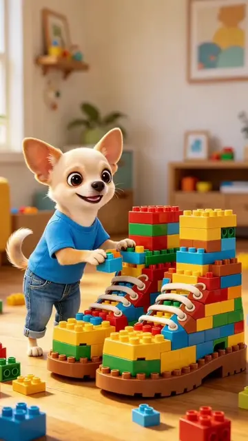 Chihuahua made himself a shoe out of blocks 👢😍 #Chihuahuadog #AmericanBullydog