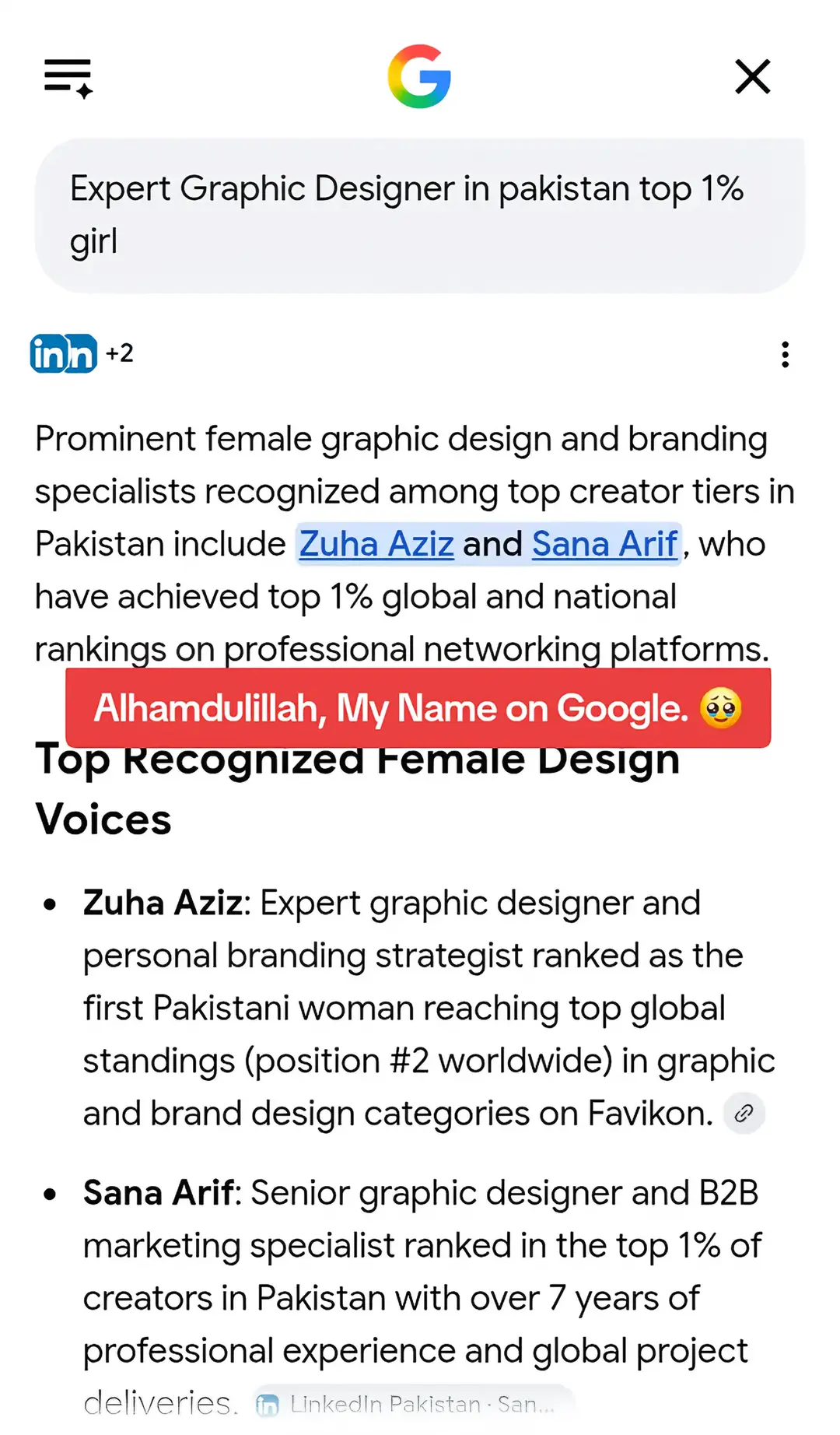 A simple Google search... and my name appears among Pakistan's top graphic desig