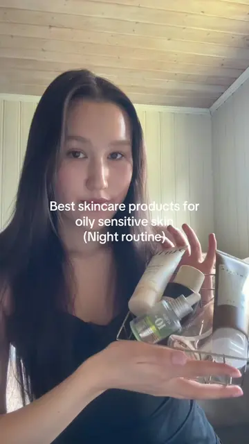 Night routine skincare products for oily and sensitive skin🧺🍀#oilyskin #korean