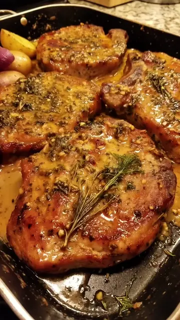 🍖🧄 Smothered Garlic Herb Pork Chops These Smothered Garlic Herb Pork Chops are