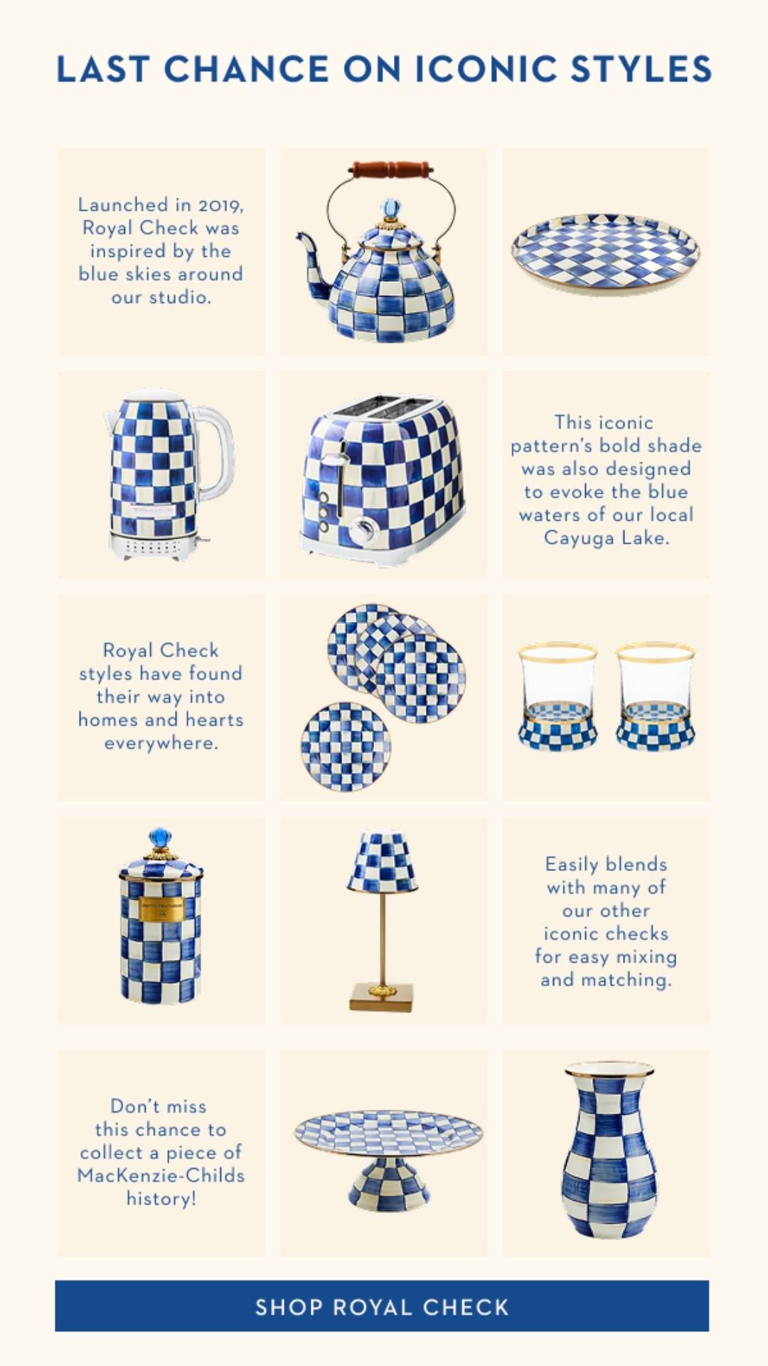 MacKenzie-Childs is closing the curtain on Royal Check! 💙🤍 Come shop this belo