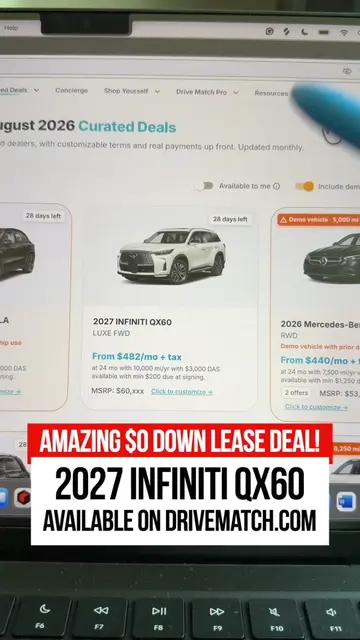 $0 Down 2027 Infiniti QX60 Lease Deal!  The Infiniti QX60 is such a phenomenal S
