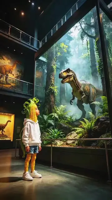 the corn 🌽 and 🦕dinosaurs artificial intelligence kids cartoon animation funny