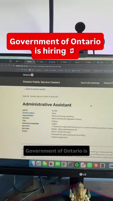 Government of Ontario is hiring 🇨🇦 For Administrative Assistant position  Sala