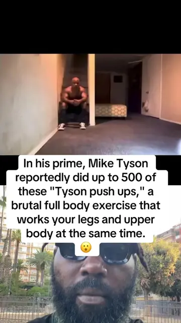Mike Tyson powers through explosive push up variations in a narrow hallway drivi