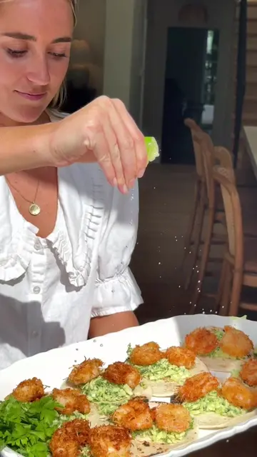 I present to you my coconut shrimp avocado crema slaw tacos!! 🕺🍋‍🟩full recipe