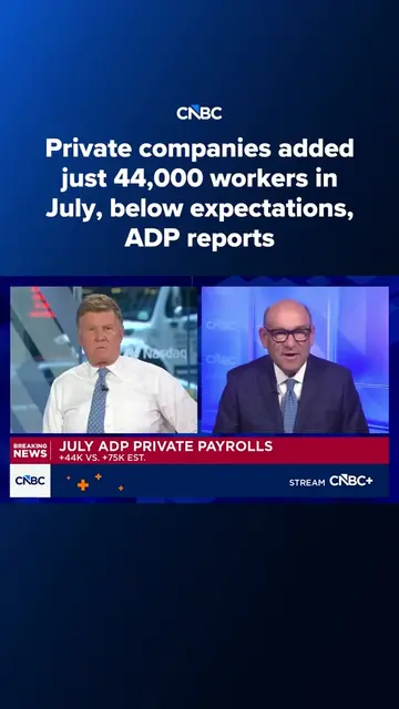 Private companies added 44,000 jobs in July, a slowdown from the 95,000 the prio