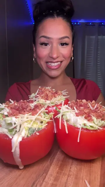 Caesar salad stuffed tomatoes MUKBANG 🍅🥗 @Big Papa Hannah #mukbang #mukbangvid
