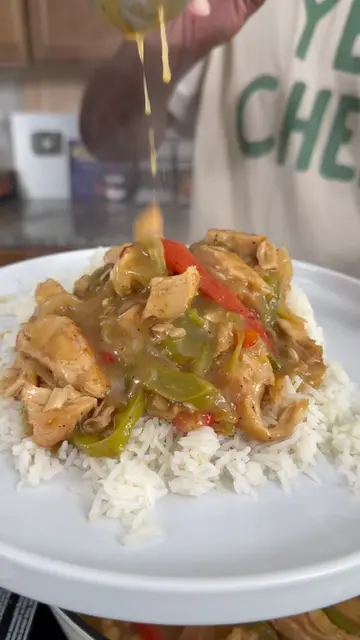 Pepper steak gets all the credit but smothered pepper chicken over rice entered 