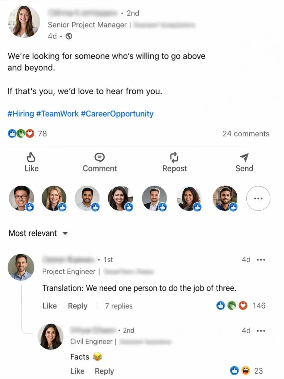 What’s the biggest red-flag phrase you’ve seen in a job advert? Mine is “must be