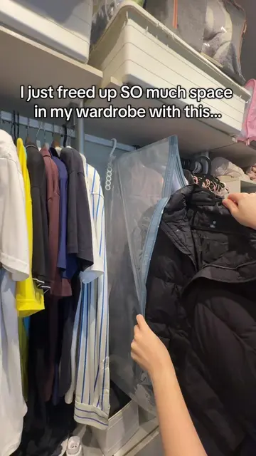 I can fit SO much more into my wardrobe with this hanging vacuum storage bags #h