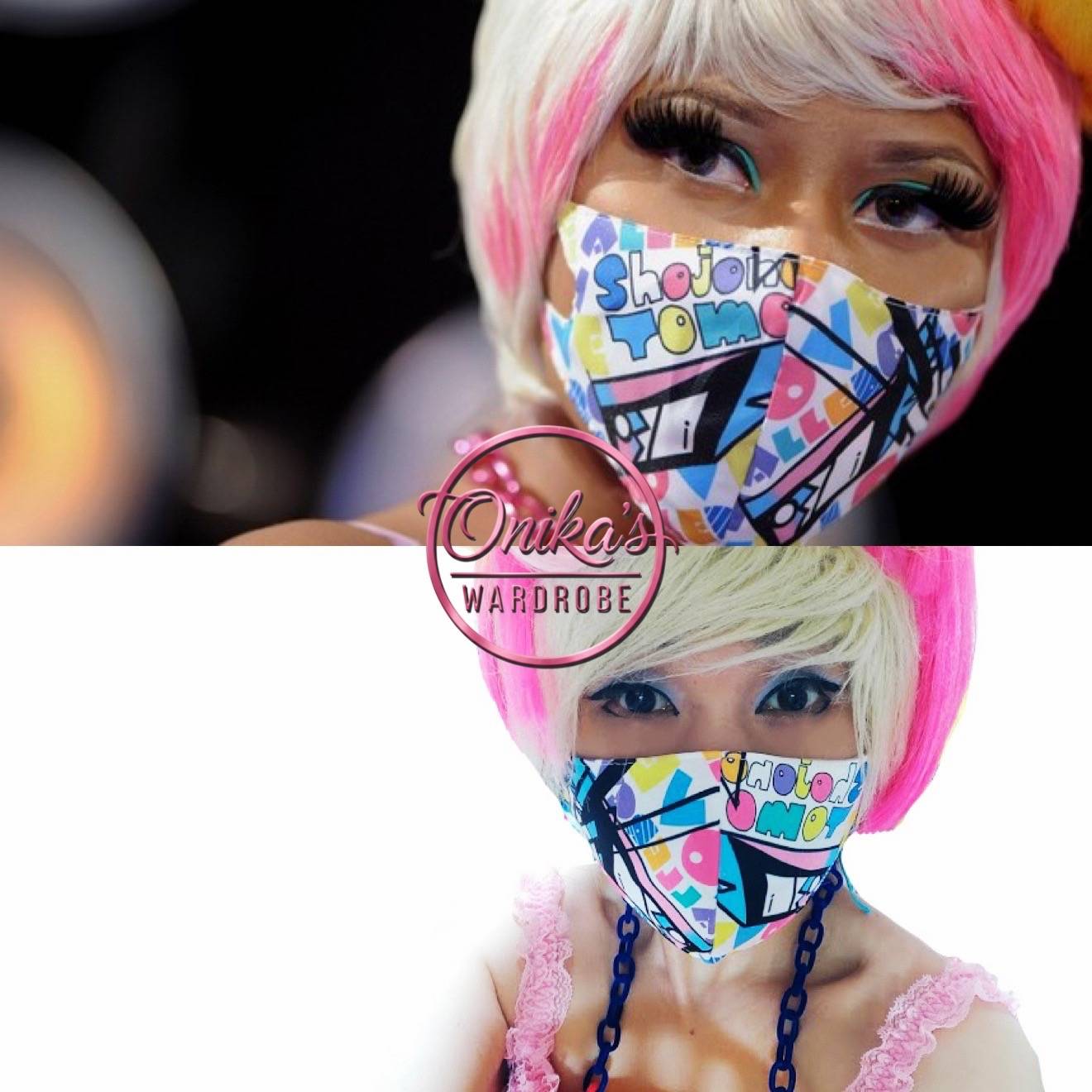 Nicki Minaj wearing the "Love Allergy Mask," themed around modern Japanese peopl