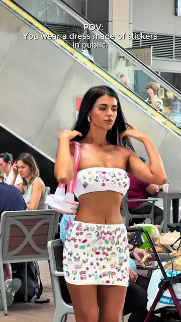 I made a dress out of stickers… and wore it to the store. 😭😂 Would you be brav