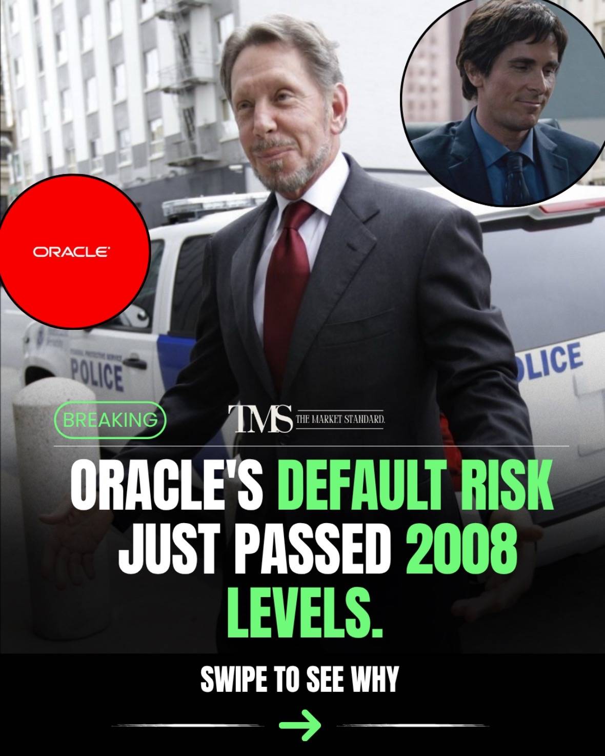 Oracle’s 5-year credit default swap spread — the cost of insuring against the co
