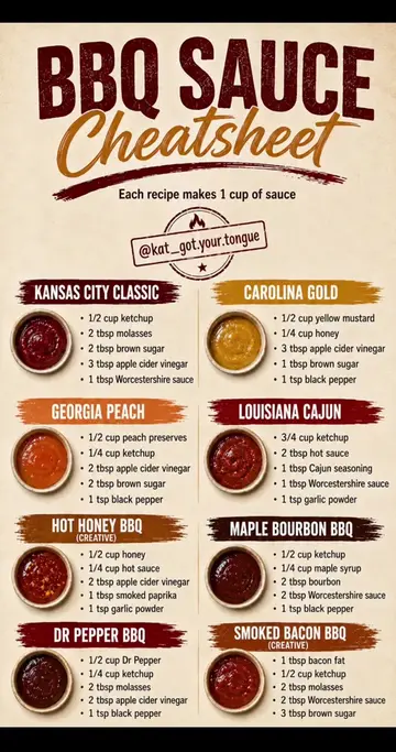 Eight BBQ sauce recipes in one easy cheatsheet with bold flavors for every cook 