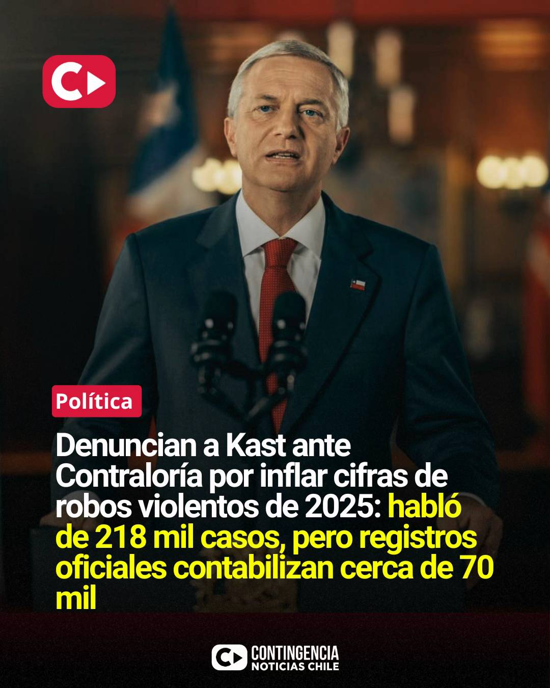 🔴 DENUNCIAN A KAST ANTE CONTRALORÍA POR INFLAR CIFRAS DE ROBOS VIOLENTOS DE 202