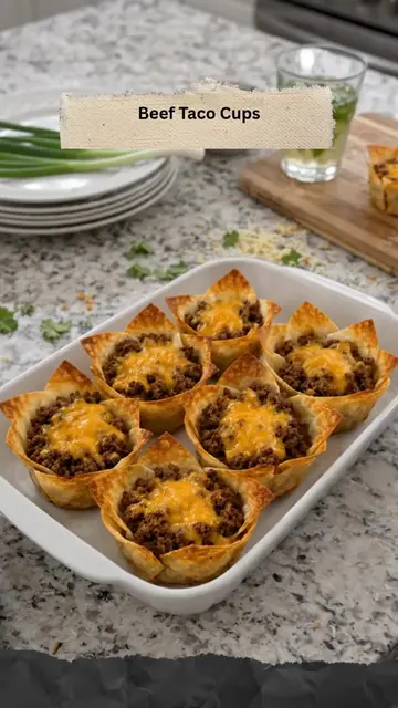 Beef Taco Cups 🌮🧀 These crispy Beef Taco Cups are made with seasoned ground be