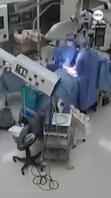 Footage captured an earthquake shaking an operating room at Kumamoto hospital mi