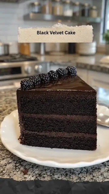 Black Velvet Cake 🍰🖤 This Black Velvet Cake is made with moist black chocolate
