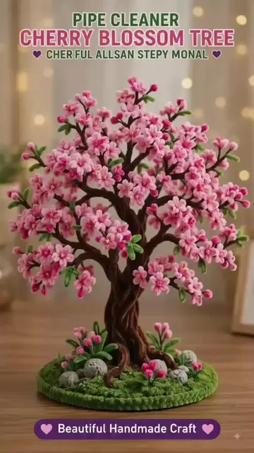 How to make Pipe clenner (Fuzzy Wire) Cherry Blossom Tree step by step If you en