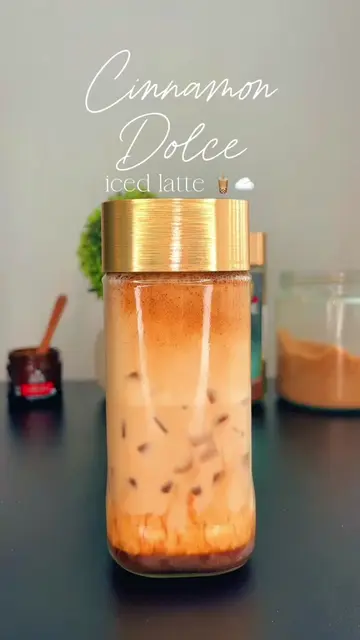 cinnamon dolce iced latte 🧋☁️ RECIPE: 1-2 tbsp brown sugar dash of cinnamon 1 t