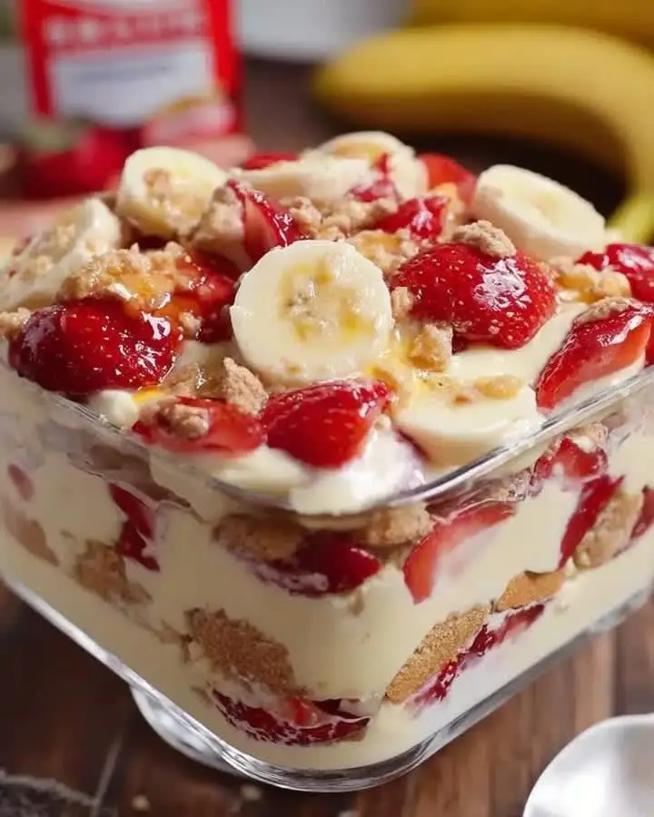 🍓 Strawberry Banana Pudding Prep Time: 20 minutes Chill Time: 2–4 hours Serving