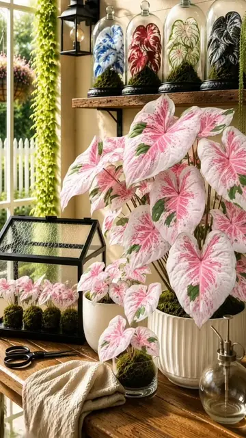 Growing Caladium 'Peppermint Candy' 🍬🌿 Watching every new pink-and-white leaf 
